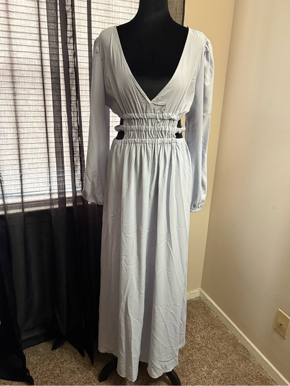 Forever 21 Light Blue V-Neck Maxi Dress with Smocked Cutouts